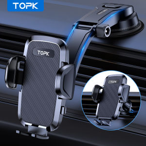 TOPK Car Phone Holder Mount 2-IN-1 Handsfree Stand Phone Holder for Dashboard & Air Vent Compatible with iPhone Samsung Android