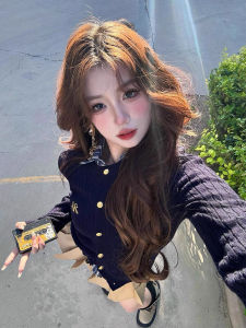 Dệt Kim Thêu Màu Xanh Lam Áo Khoác Cardigan Và Cao Vòng Eo Mini Váy Bộ Hai Mảnh Dành Cho Nữ Mùa Thu Mùa Xuân Thời Trang Sành Điệu Hòa Nhạc