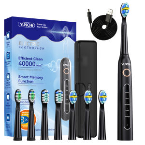 YUNCHi Y5 Rechargeable Sonic Toothbrush Smart Timer 5 Mode Electric Toothbrushes for Adults Kids 8 Brush Heads 1 Travel Box