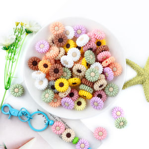 Kovict 5/15Pcs Daisy Sunflower Mini Silicone Beads DIY Pacifier Chain Bracelet Necklace Handmade Accessories For Jewelry Making