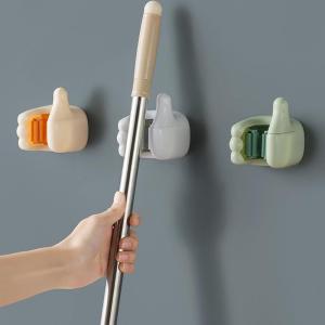No-Drill Creative Wall-Mounted Broom And Mop Holder Bathroom Multi-Functional Storage Rack ABS+PVC Material Can Hold up to 1kg