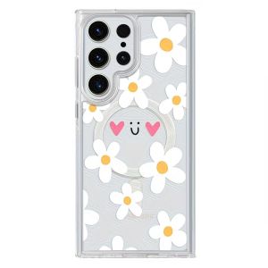 Cute Smiley Daisy Magnetic Phone Case For Samsung Galaxy S26 S25 S24 S23 S22 S21 S20 Ultra Plus MagSafe Clear Shockproof Cover
