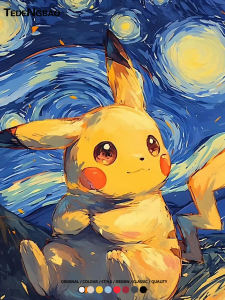 Summer Cotton Short Sleeve T-Shirt Pikachu Ghost Turtle Collaboration Starry Night Van Gogh Painting Print Loose Fit Youth Fashion