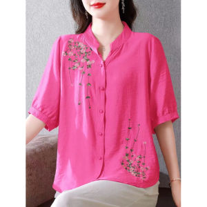 QIAOXIZI | Seven-Sleeve Loose Cotton Linen Shirt for Women