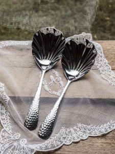 Large 18-10 Stainless Steel Hammered Shell Serving Spoon Dining Utensils Western Spoon Commercial Use Public Spoon