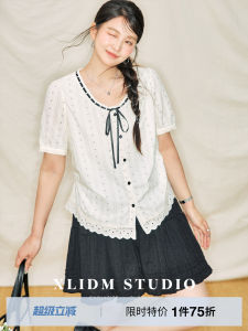 Cotton Printed Contrast Color Lace Short Sleeve Youthful Korean Style Blouse