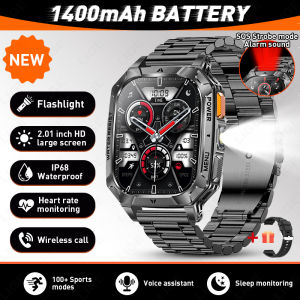 LIGE | LIGE New 1400mAh Large Battery Smart Watch Men 2.01"HD Screen LED Flashlight & SOS Light BT Call Health Monitor Men Smartwatch