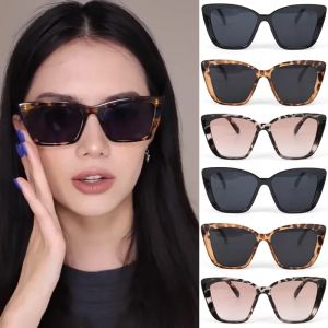 Cats Eye Square Sunglasses Leopard Print Shades No Makeup Decorative Eyewear Sun Protection Anti-Glare for Outdoor Travel