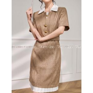 PlumJan | Đầm Công Sở Đính Cổ Tay Ngắn Kiểu Mới Mùa Hè Pháp Dáng Ôm