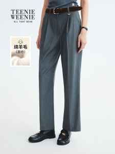 TeenieWeenie Bear Casual Pants High Intelligence Sensation Commuter West Pants Wool Blend Straight Leg Trousers for Ladies