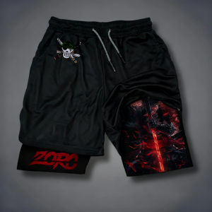 Bandai | One Piece Anime New Printed 2-in-1 Sports Shorts 2025 Summer Street Trendy Fashion Fitness Swimming Hiking Double Layer Shorts