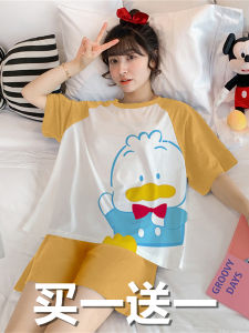 Bộ Đồ Ngủ Cotton Mùa Hè Cho Nữ Tay Ngắn Phong Cách Hoạt Hình Dễ Thương Mỏng Mặc Ngoài Trời Quần Short Sinh Viên Bộ Đồ Mặc Nhà