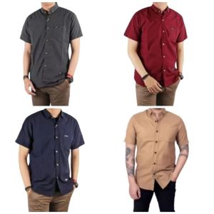 OBRAL PAKET USAHA 100 RIBU DAPAT 4  KEMEJA POLOS PRIA LENGAN PENDEK KASUAL KATUN
