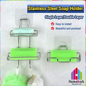 Homehub Soap Holder Stainless Steel Double Layer Soap Box Toilet Rack Wall-mounted Bathroom Holder
