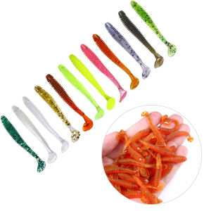 HENGJIA 50pcs /Bag 5cm T Tail Silicone Soft Bait Fishing Artificial Worms Soft Lures Carp Bass Pike Sea Fishing Accessories