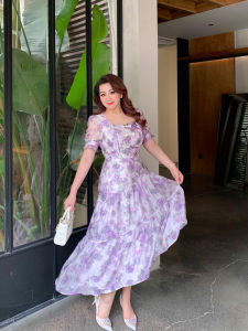 GLEC | French Vacation Style Irregular Retro Beaded Square Neck High-end Floral Dress