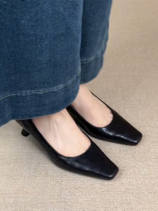 Comfortable Soft Bottom Square Head Womens Slip-On Shoes Elegant Fashion Single Shoes Easy to Wear Rubber Outsole Casual Footwear