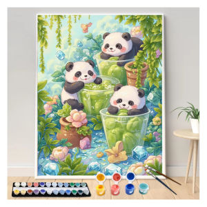 Bộ Tranh Tô Màu Theo Số 40x50cm Hình Gấu Trúc Ăn Dưa Hấu Tự Làm Trang Trí Nhà Cửa Quà Tặng Tranh Vẽ Hoạt Hình Cảnh Động Vật