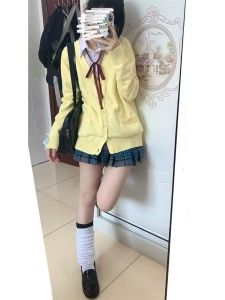 Japanese Anime Yellow JK Uniform Knit Sweater Set Two Piece Suit for Women Acrylic Material College Style for 18-25 Years Old
