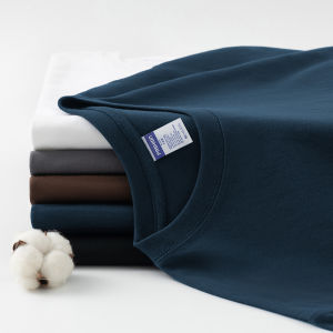 American Style Heavyweight Pure Cotton Mens T-Shirt Short Sleeve round Neck Loose Fit Summer Trendy Solid Color Body Shirt