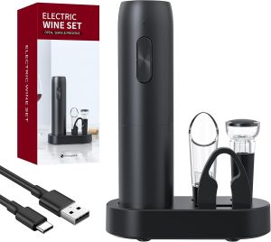 Electric Wine Bottle Opener Gifts Set Rechargeable Black Automatic Wine Opener with Led Light USB Charging Wine Corkscrew Kit