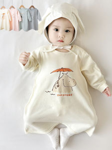 Baby Spring and Autumn Pure Cotton Sleeping Bag Baby round Neck Homewear Newborn Anti-Kicking Blanket Clothes Newborn Jumpsuit