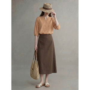 GULILI | French Retro Orange Brown Embroidered Dress Set