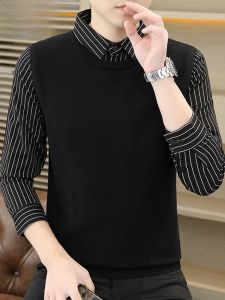 HENGYUANXIANG | Hengyuanxiang 2025 New Mens Thickened Casual Knitted Sweater Fashionable Autumn Winter Warm Breathable Fake Two-Piece Design