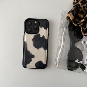 Fashion Plush Animal Hair Pattern Black White Panda Texture Imitation leather Matte Cover Case for iPhone 12 13 14 15 16 Pro Max