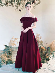 ชุดราตรีผ้ากำมะหยี่สีแดง ชุดแต่งงาน ชุดกันเหล้า ชุดราตรี แขนสั้น กระโปรงยาว คอวี แขนกุด กระโปรงทรงเอ ชุดราตรี