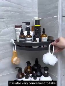 Bathroom Shelf Punch-free Corner Storage Rack Wall Mounted Triangle Storage Rack With Hooks No-Rust Self-draining Storage Organizer Kitchen Storage Rack