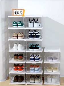 XMVP กล่องรองเท้าอเนกประสงค์แบบพับได้ ชุดกล่องเก็บของ กล่องรองเท้าใส ชั้นวางรองเท้าพร้อมฝาปิด