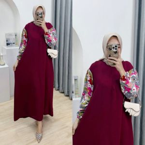 Ayana dress  Gamis Kombinasi Matt. Crinkle Airflow Polos mix Rayon Premium