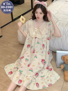 Plus Size Nightdress Womens 100.00kg Summer Bubble Cotton Thin Chubby Girl Pregnant Women Loose Dress Pajamas plus Size