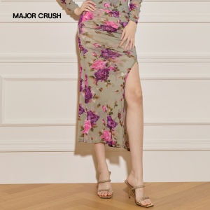 Floral Print Elegant Evening Dress Waist-defining Green