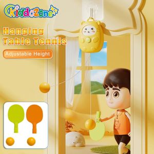KiddoZone Childrens Table Tennis Self-Training Set with Hanging Trainer and Ping Pong Balls for Indoor Sports