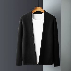 Spring and Autumn Business Mens Knitwear Fashion Trendy Casual All-Matching Cardigan Korean Style Handsome V Neck Silm Sweater