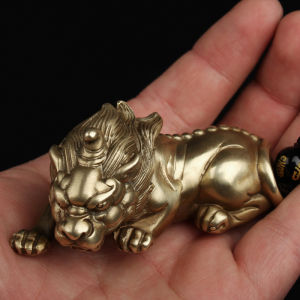 Pure Copper Open-Mouth Xi Wang Handheld Piece Wealth Attracting Office Desktop Stress Relief Ornament Study Decor Gift for Elders