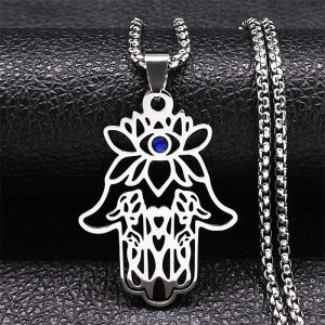 Hamsa Hand Stainless Steel Necklace Gold Color Amulet Hand of Fatima Necklaces Islamic Religious Arabic Jewelry Mano De Fatima
