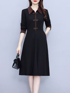 DAIXIANGFEIZI | Đầm Midi Dáng A Tay Dài Kích Cỡ Lớn Phong Cách Trung Quốc Mới Thu Đông