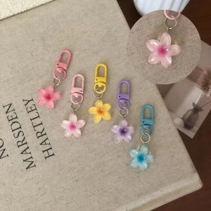 2/5Pcs Sweet Colorful Jelly Plumeria Flower Key Chain Color DIY Cute Keychains Student Girls Resin Bag Pendant Friends Gift