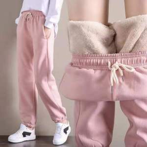 Womens Winter Plush Warm Casual Pants Harlan Pants Thickened Long Polyester Fiber Sweatpants Comfortable Soft Trousers