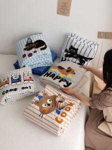 ฤดูร้อน ผ้าฝ้าย ผ้าขนหนู งานปัก ผ้านวม นักเรียน น่ารัก สไตล์ น้ำหนักเบา ผ้าห่มเครื่องปรับอากาศ 200230 ซม ผ้าขนหนูแท้ ผ้าฝ้าย ลายทแยง ลายทาง