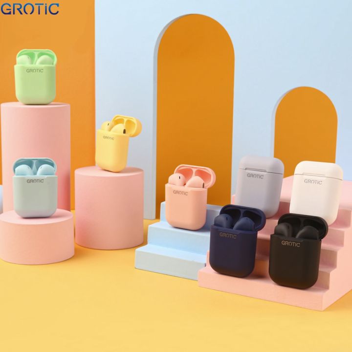 GROTIC Headset Bluetooth TWS Macaron Earphone True Wireless Stereo HIFI Sentuh Earbud inpods I12