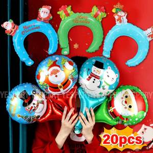 YESPERY แถบคาดศีรษะเป่าลมบอลลูนคริสมาสต์20ชิ้นซานตาคลอสมนุษย์หิมะลูกโป่งฟอยล์คริสต์มาสของตกแต่งงานเลี้ยงคริสต์มาสของขวัญสำหรับเด็ก