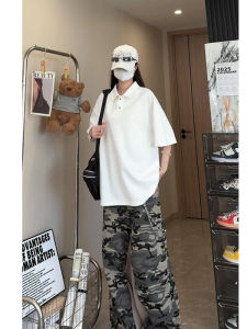 Pure White Short Sleeve Mens Polo Shirt Summer Trendy American Retro Cleanfit Teenage Heavyweight T-Shirt Large Size Casual Wear