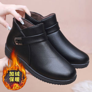 Warm Fleece Lined Snow Boots Soft Bottom Casual Shoes for Middle-Aged Women Winter Cotton Shoes Anti-Slip Short Boots