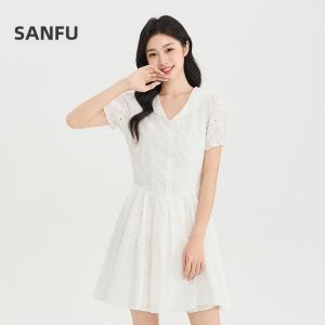 SANFU | Summer New Fashion Lace Patchwork Wooden Ear Sleeve V-neck Womens Dress