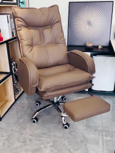 【Cod】Leather Office Chair Computer Chair Boss Computer Chair Executive Office Chair Massage Comfort Recliner Comfortable Lazy Lounge Chair Lift Boss Chair+Support Footstool
