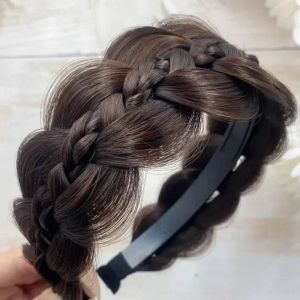 QIANGNAN6 Handmade Wig Twist Headbands Retro Women Braids Hairbands  Wide Fishbone Head Hoop Styling